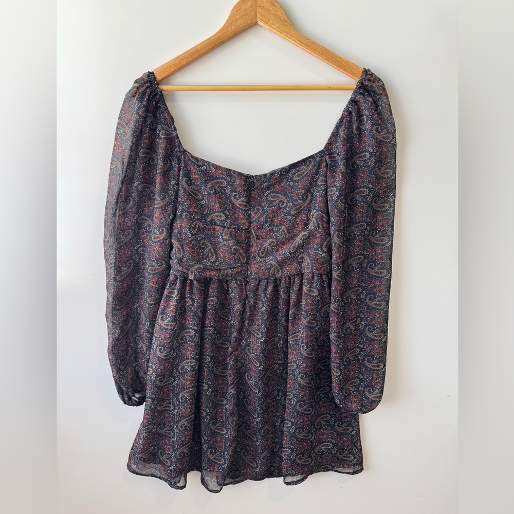 O.P.T West Paisley Print Long Sleeve‎ Squareneck Mini Dress Women's Size Medium - Picture 5 of 8